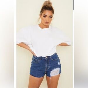 NWT Pretty Little Thing Distressed Denim Mom Jean Shorts Size US 4 NEW